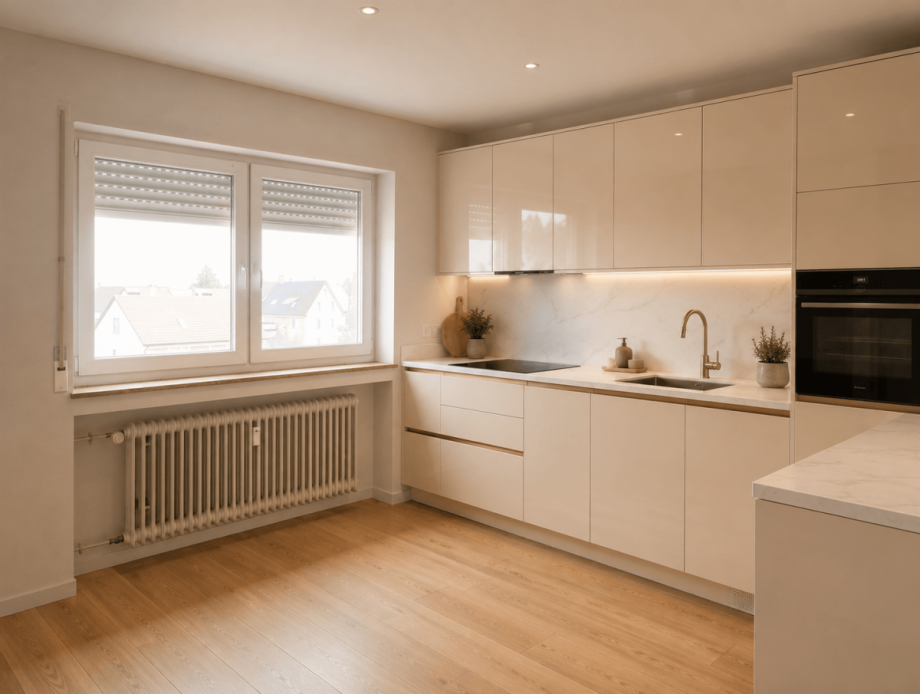 Beispiel K�che nach Modernisierung (KI generiert) Dachgeschosswohnung Neu-Ulm