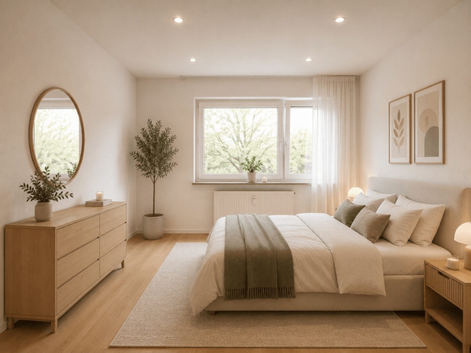 Schlafzimmer Beispiel nach Modernisierung (KI generiert) Etagenwohnung Ulm