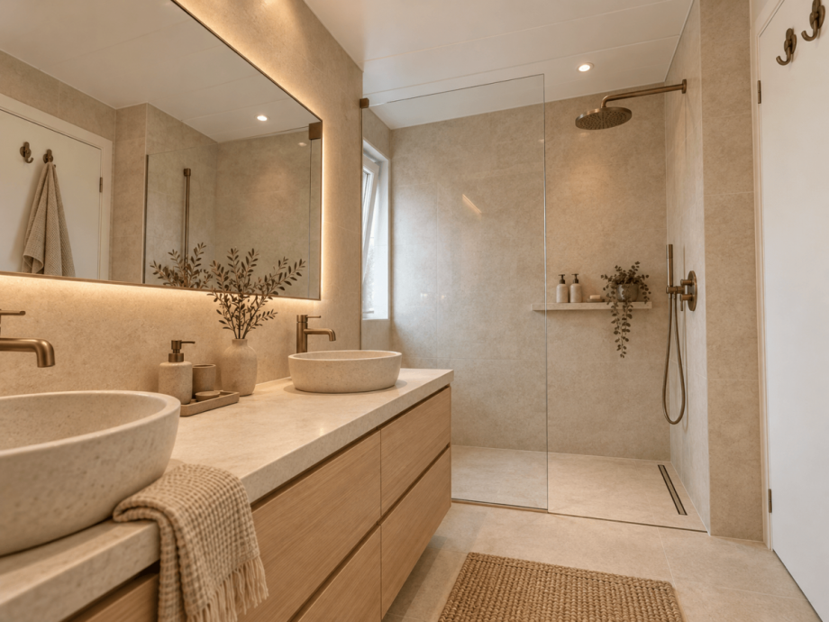 Badezimmer - Beispiel nach Renovierung (KI-generiert) Etagenwohnung Neu-Ulm
