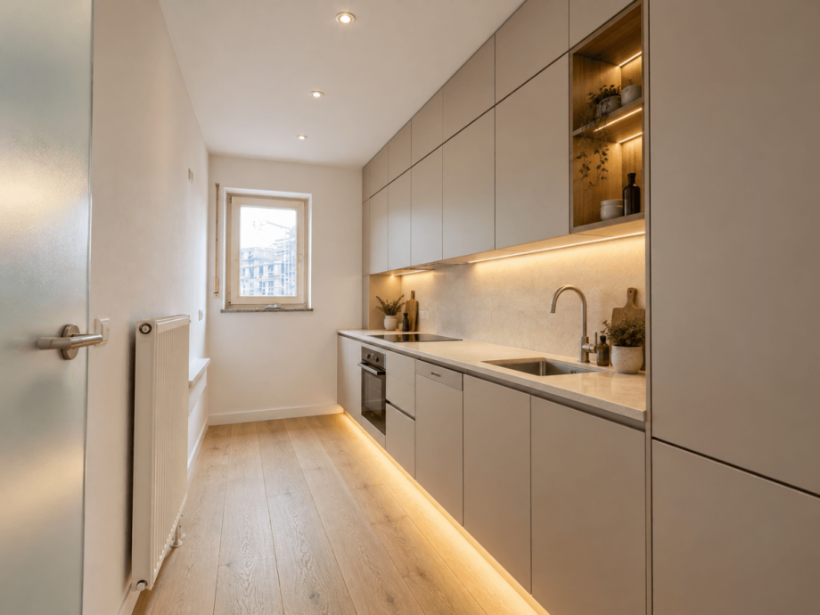 K�che - Beispiel nach Renovierung (KI-generiert) Etagenwohnung Neu-Ulm