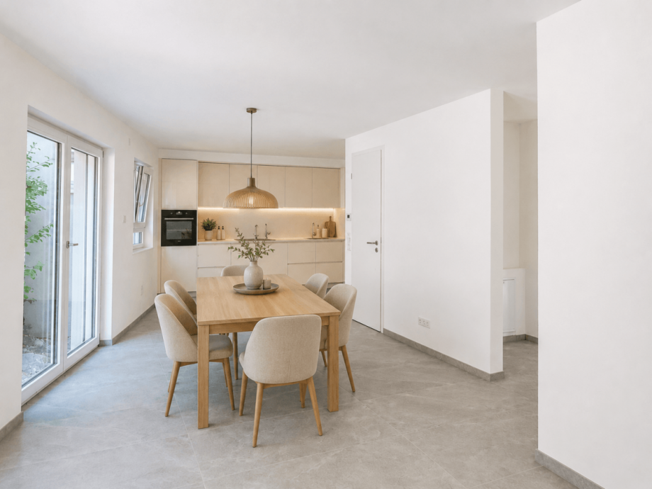 Einrichtungsbeispiel K�che mit Essbereich Zweifamilienhaus Wei�enhorn