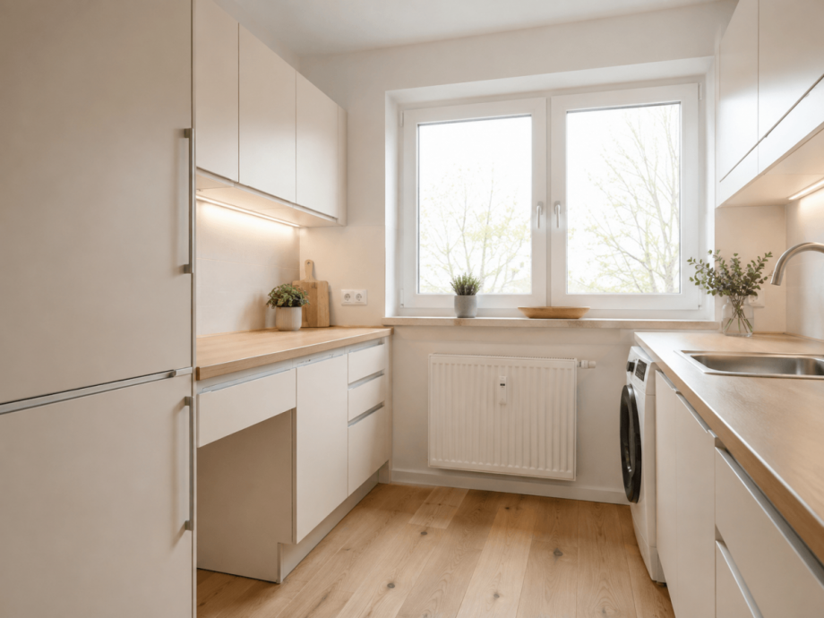 Beispiel K�che nach Modernisierung (KI generiert) Etagenwohnung Ulm